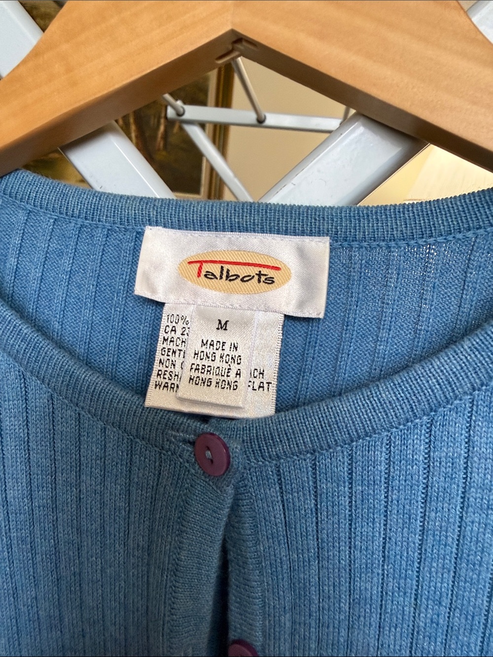Talbots Ribbed Button-Front Cardigan in Blue - Picture 2 of 2